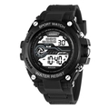 All-black digital sports watch with luminous display and durable rubber strap - Black With White Screen