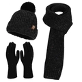 Winter 3-piece set with knitted sequin hat, scarf, and gloves in classic black finish - Three-Piece Set / Black