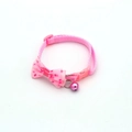Adjustable pink pet collar with red polka dot bow and metal bell for small cats and dogs - Pink