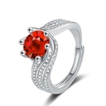 Adjustable silver ring featuring a central red gemstone and white zircon accents - Platinum Gold Red Diamond [3 Carats] Ljz-138 / Adjustable Open