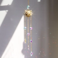 Golden sun face prism suncatcher with multifaceted crystal pendants for garden decor - A20