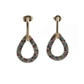 Detail of gold teardrop earrings featuring multi-colored micro-pave cubic zirconia stones - Teardrop / Gold/Multicolor