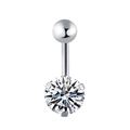 Silver stainless steel belly button ring with polished metal ball and clear zircon stone - Silver/Claw Zircon Ball
