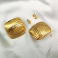 Polished 18K gold plated stainless steel square stud earrings with vertical striped texture - Gold - Vertical Grooved Striped Square