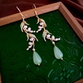 Elegant lily of the valley earrings with green leaf and teardrop pendants in gold - 9# Ear Hook - Gold - Green