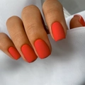 Matte orange-red square press-on nails with a smooth frosted finish shown on hand - Matte Orange Red Style (JP3170) - Glue Type