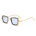 Gafas de sol cuadradas vintage en dorado y negro con lentes azules transparentes - C2-Montura Dorada Lentes Azules