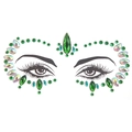Green iridescent face jewel stickers with teardrop and round rhinestones for festivals - HF-152-Green Iridescent Rhinestone Style