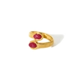 Detail of 18k gold plated stainless steel ring with dual rose red stones - Double Head Rose Stone Style (TR4022-PP)