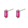 S925 sterling silver rectangle stud earrings with fuchsia cubic zirconia stones - Silver-Red Zirconia