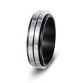 6mm draaibare ring in zwart en zilver met geborstelde metaaltextuur en dubbele laag - US 7 / Binnen Zwart + Buiten Zilver