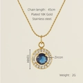 Gold plated stainless steel necklace with round blue zircon pendant and crystal detail - Round Style / Blue