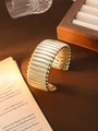 Polished gold ribbed cuff bracelet with minimalist horizontal textured open design - L158-1 Gold Wide Irregular Wave Open
