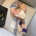 Écharpe en laine 100% à carreaux rose et beige avec détails de franges élégantes - 03# Bleu Orange