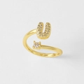Verstelbare ring 18k goud verguld met micro-pave letter U en heldere zirkoonsteen - Letter U