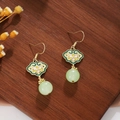 New Chinese style drop earrings with green jade beads and colorful enamel clouds - E3406-4/Enamel Cloud Light Green Jade