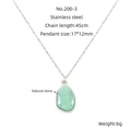 Minimalist stainless steel necklace featuring a teardrop-shaped green natural stone pendant - Silver-Green