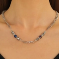 Y2K punk rivets cross pendant necklace with iridescent blue pearls and silver-toned chains - Alloy Spliced Chain Blue Artificial Pearl Necklace (12167)