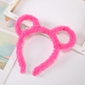 Rose red plush headband with round ears and flexible spring design for kids - Rose Red