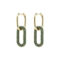 Élégantes boucles d'oreilles dorées avec maillon ovale serti de pierres vertes - Ovale / Vert