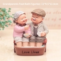 Elderly couple washing feet resin ornament with Love Lives text 11x9.5x12.5cm - Old Couple Figurine / 1041-7 Foot Washing Style