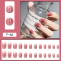 Short square hawthorn red gradient press-on nails with silver glitter heart patterns - Y-65 Pink Gradient Heart Powder