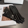 Elegant black PU leather and suede gloves with a cute bow detail on a fashion magazine - One Size / Black Bow