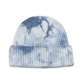 Detaillierte Textur des groben Rippstricks auf der blau-weiß melierten Beanie-Mütze - M (56-58cm) / Blau