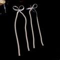 Elegante silberne Schleifen-Ohrringe mit langen Quasten und funkelnden Strasssteinen - Silbernes Schleifen-Ohr-Accessoire (38# Silbernadel - Silber)