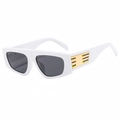 Retro witte zonnebril met breed montuur, grijze glazen en gouden gestreepte details - Wit Frame Grijze Lenzen