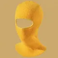 Bright yellow ribbed knit balaclava mask for winter protection with eye opening - High Elasticity / Light Yellow