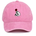 Detailed embroidery of skull and red rose on pink washed denim baseball cap - Pink