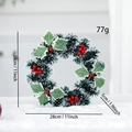 Artificial Christmas wreath 28cm with red berries and green leaves on snowy background - D1-6 White Frosted Green Wreath With Holly Leaves