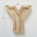 Letter Y shaped oak wood money box with acrylic cover and size measurements 18x18cm - Letter Y