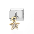 Silver modular bracelet charm with a gold-plated star pendant and sparkling crystals - 0210 - Full Diamond Five-star