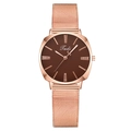 Women's rose gold mesh strap watch with a deep coffee diamond-studded dial by Tadi - Brown Dial (Rose Gold Strap)