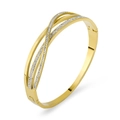Elegant gold-plated criss-cross hollow bangle with sparkling pavé cubic zirconia accents - Golden Crossed Full Rhinestone Style (4894576064540)