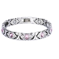 Magnetic therapy bracelet with X-O links, pink oval stones and crystal accents - Silver-Pink Zirconia