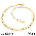 Golden titanium steel Figaro chain anklet with lobster clasp and extension link - Gold Figaro Chain Style (KJ3771-Z)