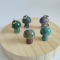 Set of 5 natural stone mushroom pendants with metal loops for DIY jewelry making - India Agate