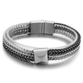 Men's two-tone silver and black braided stainless steel bracelet with magnetic clasp - Silver Black Multi-layer Woven Style (KB151042-KLHQ)