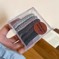 Set of four satin scrunchies in neutral colors displayed in a clear acrylic gift box - Hair Tie - Cool Tone Mix (Blue/Gray/Coffee/Black)