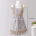 Breathable cotton linen gray floral apron with lace trim and 75x70cm size markings - Blue Princess Apron - Pocket Style
