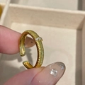 Adjustable 925 sterling silver ring in matte gold finish with small inlaid gemstones - Gold Satin Brushed (JZ0709)