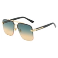 Modern semi-rimless sunglasses with gold frames and blue to orange gradient lenses - Black Frame Green Yellow Lens