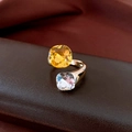 Adjustable gold plated ring with yellow and clear cushion cut zircon stones - Gold Tone Double Stone Open Adjustable Ring (26#)