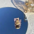 Pince à cheveux chat en acétate dégradé rose et crème sur un miroir réfléchissant - Chat Sirène Rose