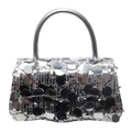 Silver sequin crossbody bag with a sleek metallic handle and sparkling finish - Silver