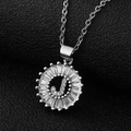Detailed close-up of letter J pendant with cubic zirconia inlay on silver plated chain - Silver Letter J