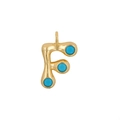 Gold plated letter F pendant with three blue turquoise stones for DIY jewelry making - Letter F